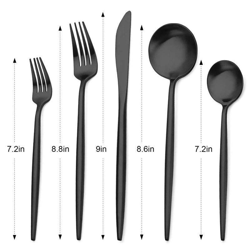 Bettlife Matte Black Silverware Set, Stainless Steel Satin Finish, Flatware Cutlery Set for 4, 20-Piece Spoons and Forks Kitchen Utensil Set, Dishwasher Safe (Matte Black, 20 P) - Image 2